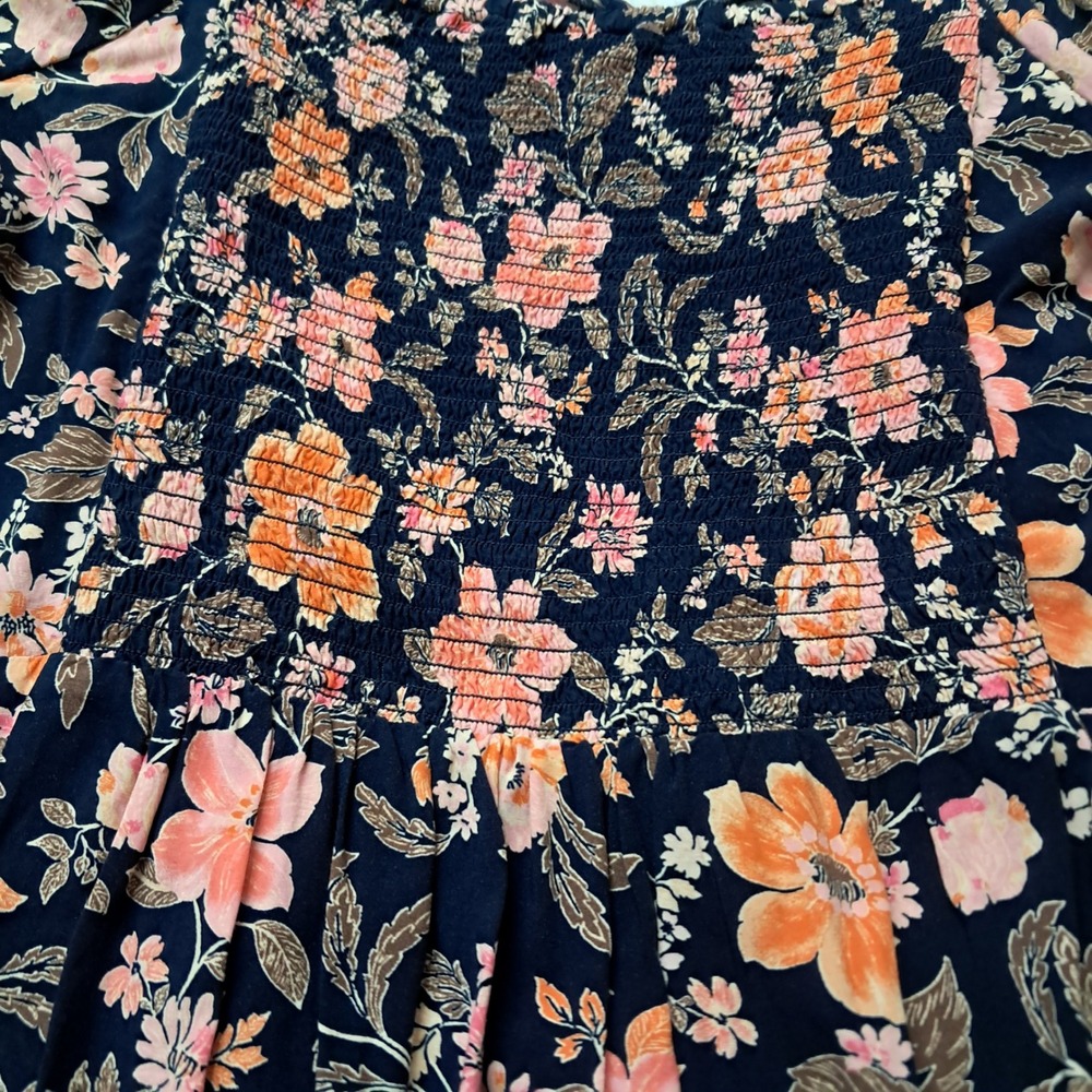 Old Navy Dress Women's Large Midi Navy Floral Puff Sleeve Smocked Feminine - Picture 5 of 12